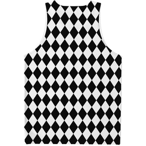 Black And White Harlequin Pattern Print Men's Tank Top