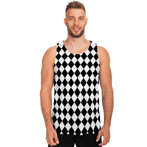 Black And White Harlequin Pattern Print Men's Tank Top