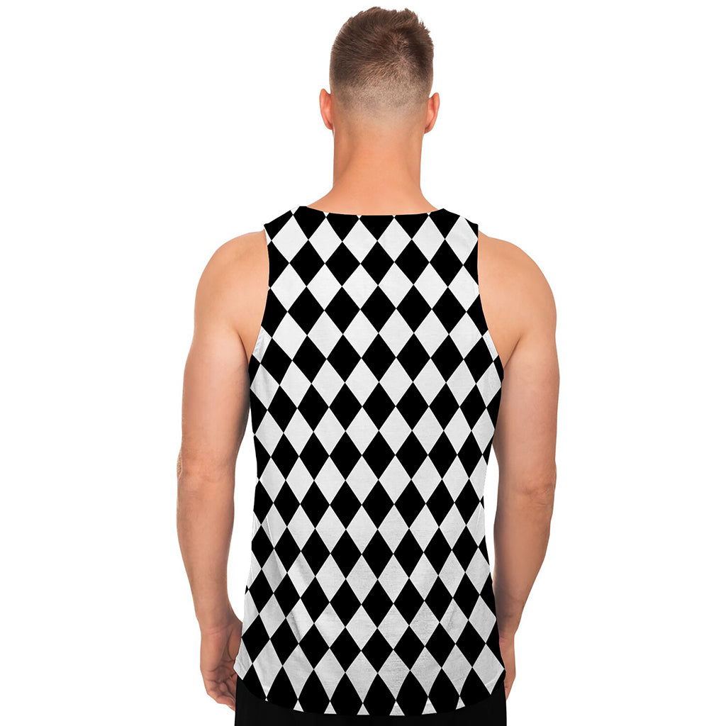 Black And White Harlequin Pattern Print Men's Tank Top