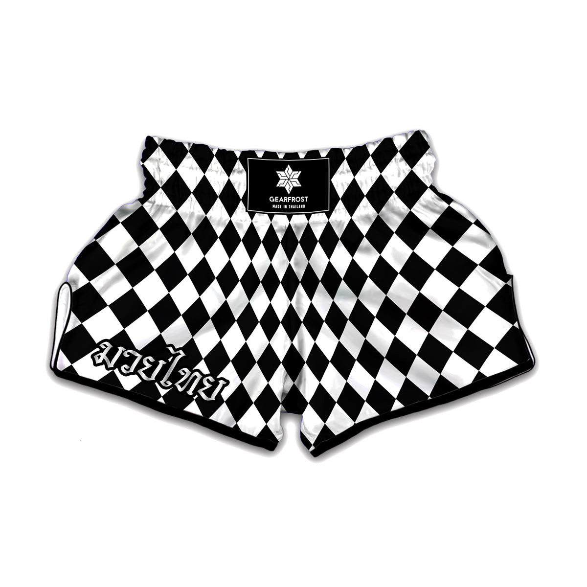 Black And White Harlequin Pattern Print Muay Thai Boxing Shorts