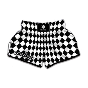 Black And White Harlequin Pattern Print Muay Thai Boxing Shorts