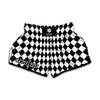 Black And White Harlequin Pattern Print Muay Thai Boxing Shorts