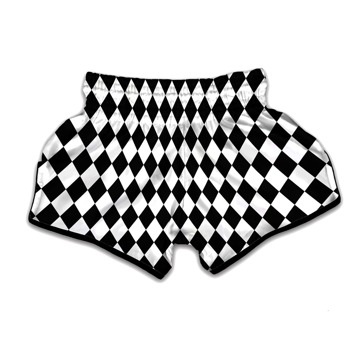 Black And White Harlequin Pattern Print Muay Thai Boxing Shorts