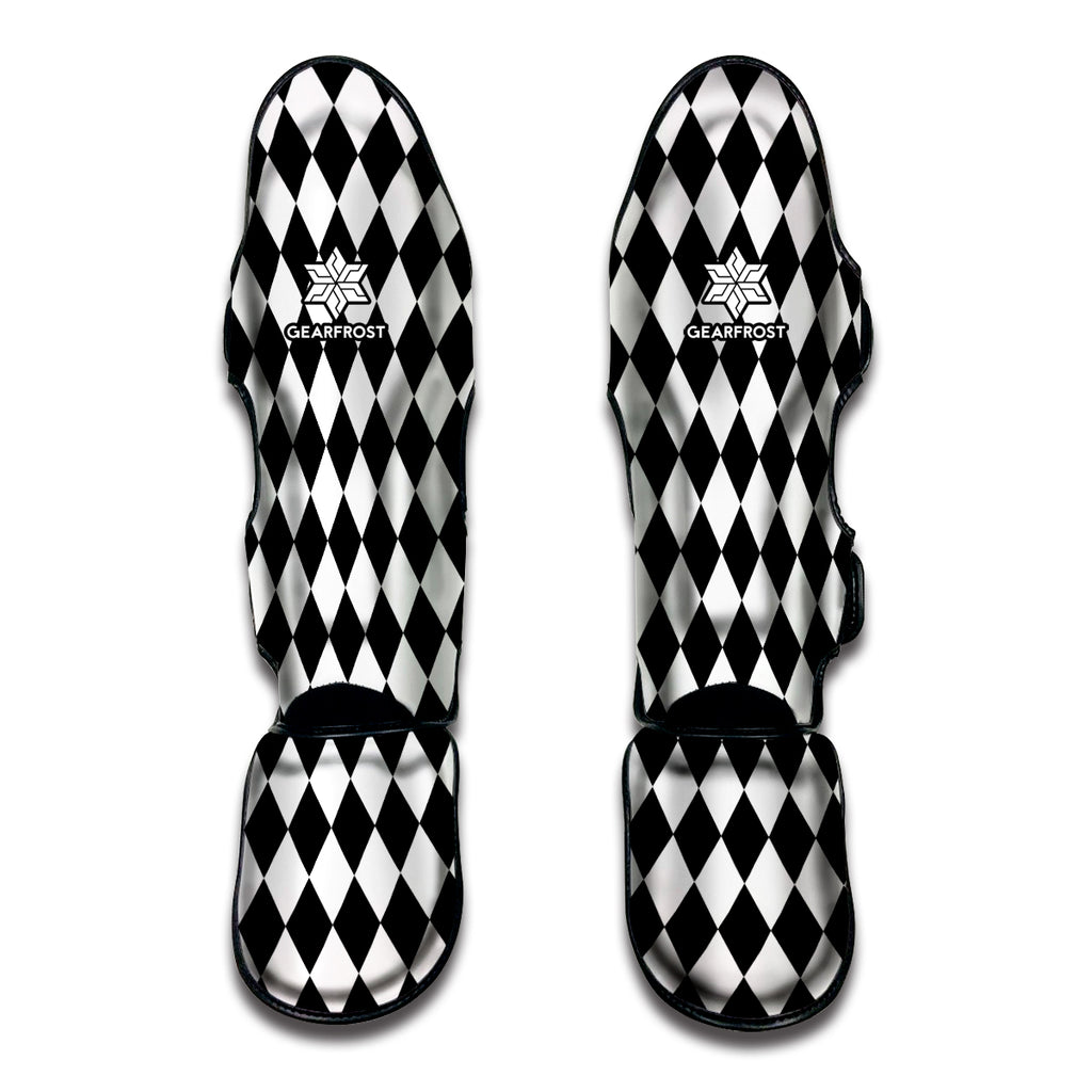 Black And White Harlequin Pattern Print Muay Thai Shin Guard