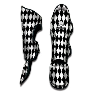 Black And White Harlequin Pattern Print Muay Thai Shin Guard