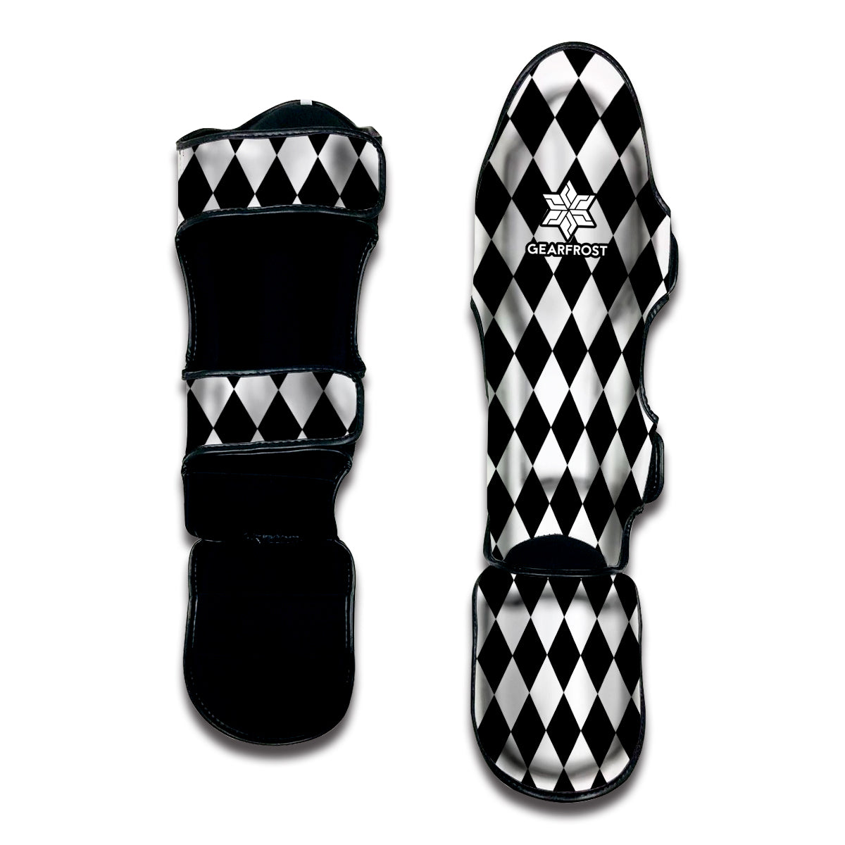 Black And White Harlequin Pattern Print Muay Thai Shin Guard