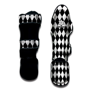 Black And White Harlequin Pattern Print Muay Thai Shin Guard