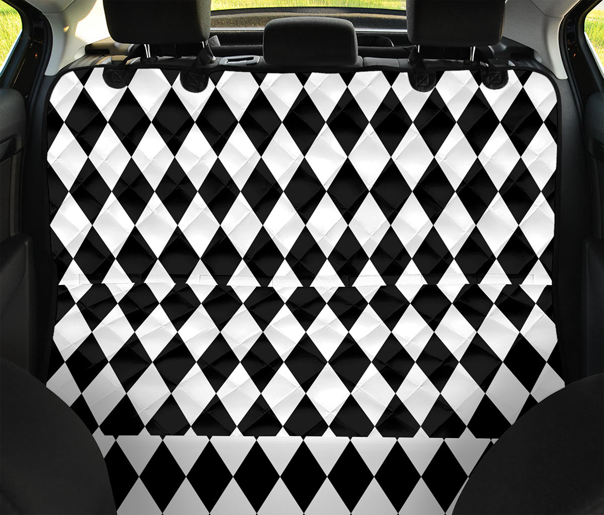 Black And White Harlequin Pattern Print Pet Car Back Seat Cover