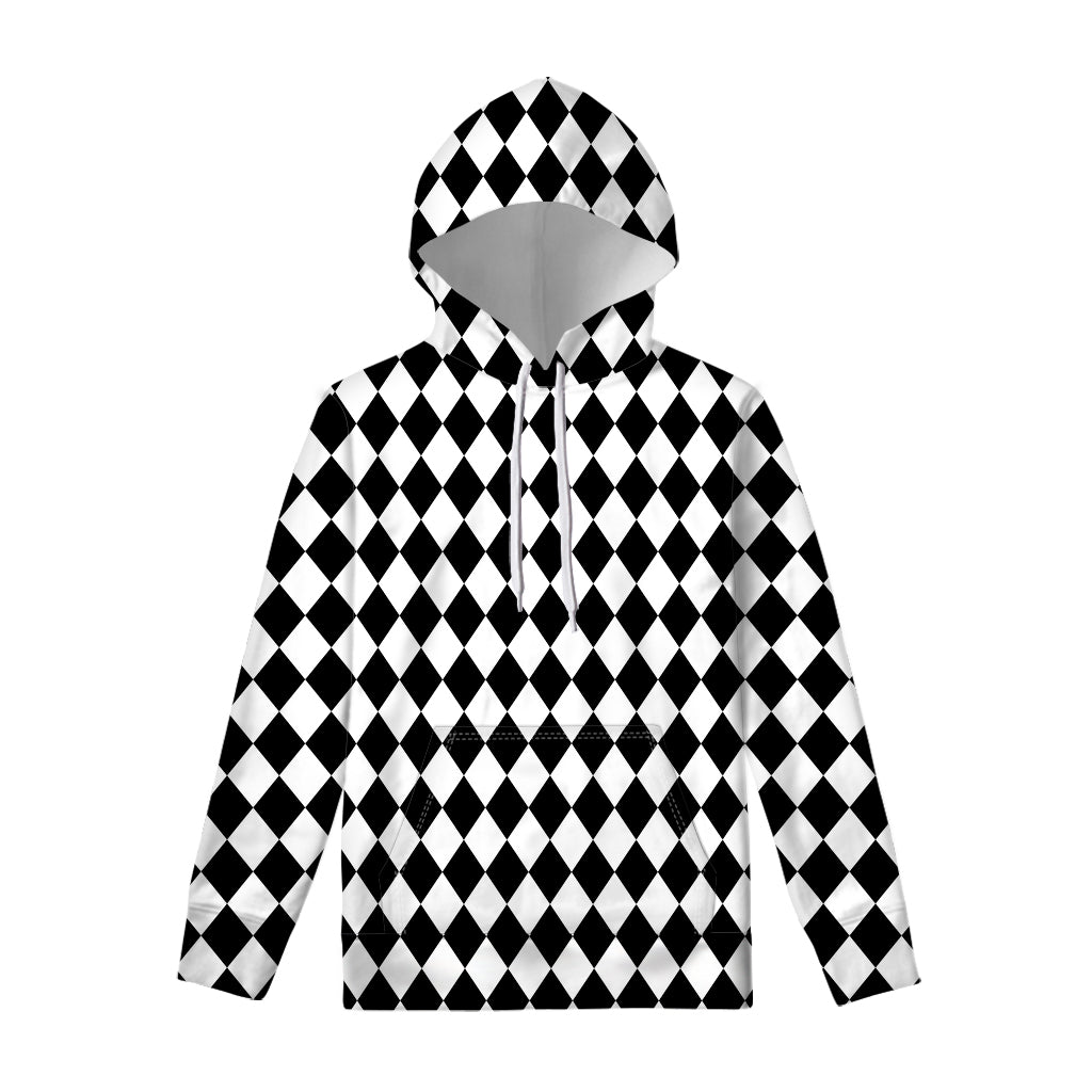 Black And White Harlequin Pattern Print Pullover Hoodie