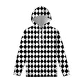 Black And White Harlequin Pattern Print Pullover Hoodie