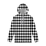 Black And White Harlequin Pattern Print Pullover Hoodie