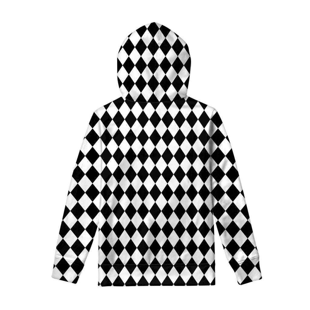 Black And White Harlequin Pattern Print Pullover Hoodie