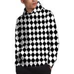 Black And White Harlequin Pattern Print Pullover Hoodie