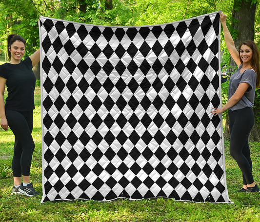 Black And White Harlequin Pattern Print Quilt