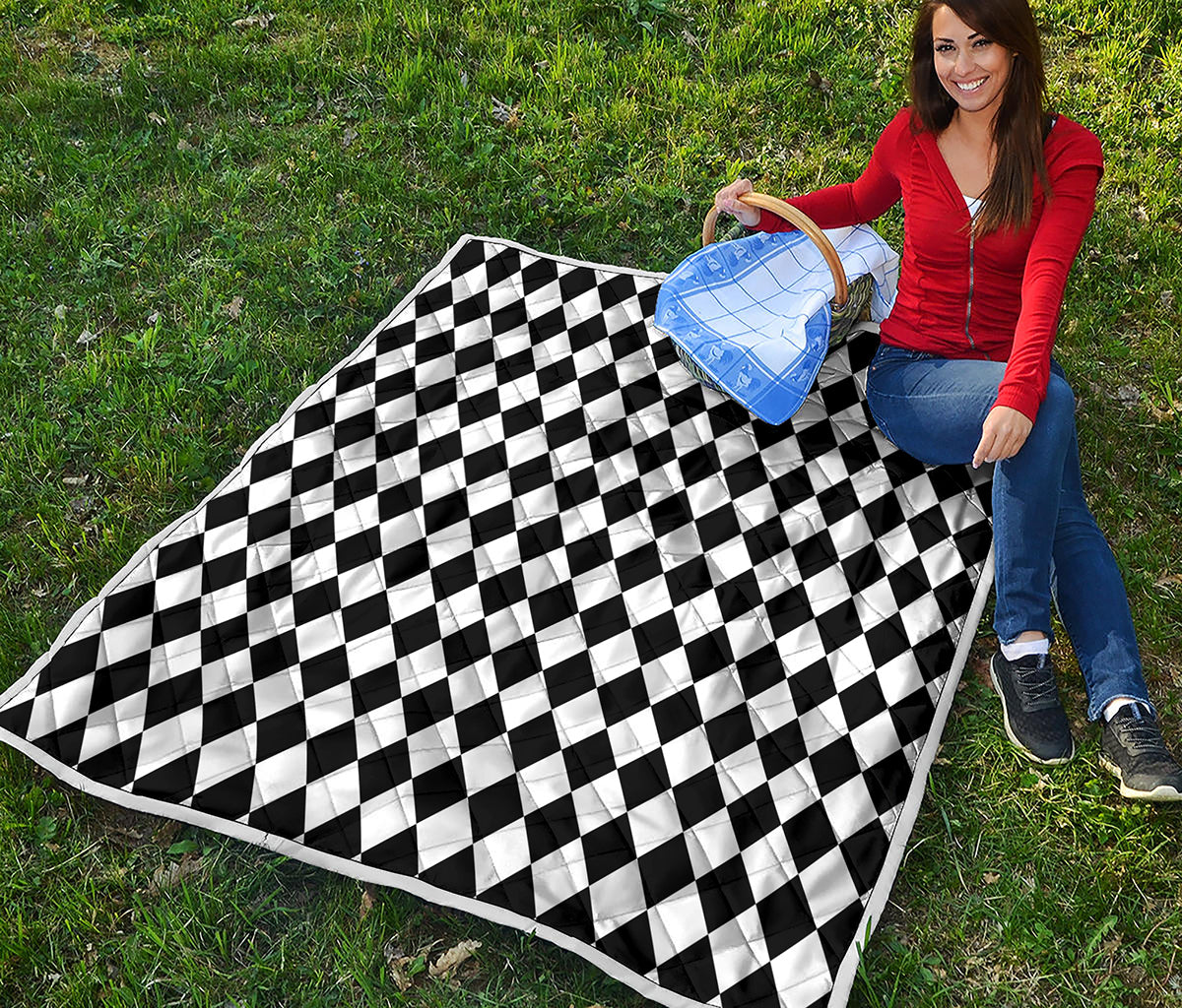 Black And White Harlequin Pattern Print Quilt