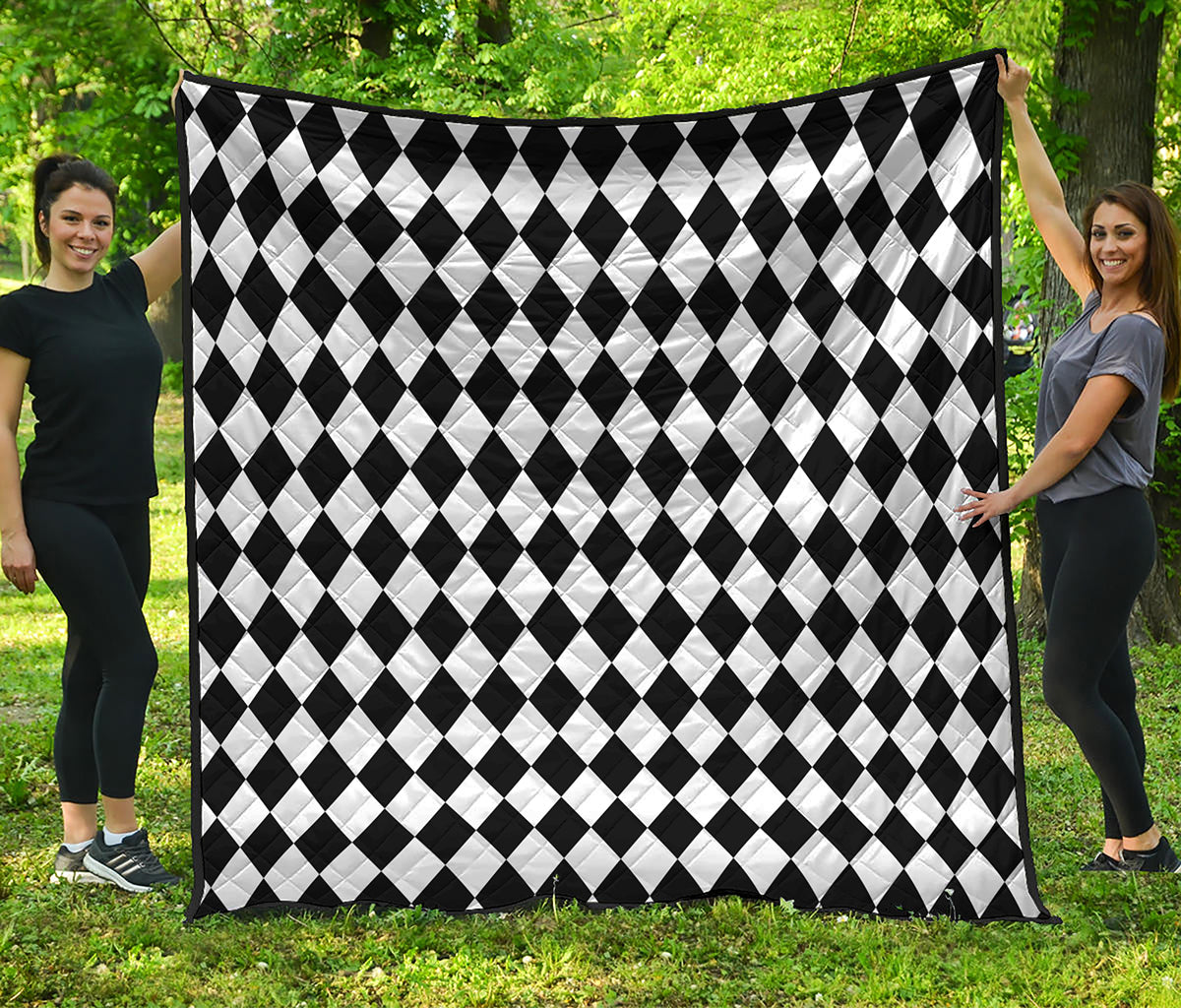 Black And White Harlequin Pattern Print Quilt