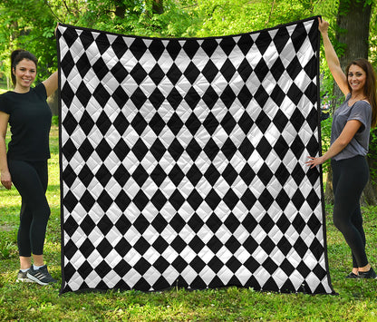 Black And White Harlequin Pattern Print Quilt
