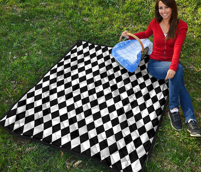 Black And White Harlequin Pattern Print Quilt