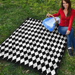 Black And White Harlequin Pattern Print Quilt