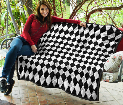 Black And White Harlequin Pattern Print Quilt