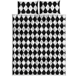 Black And White Harlequin Pattern Print Quilt Bed Set