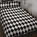Black And White Harlequin Pattern Print Quilt Bed Set