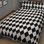 Black And White Harlequin Pattern Print Quilt Bed Set