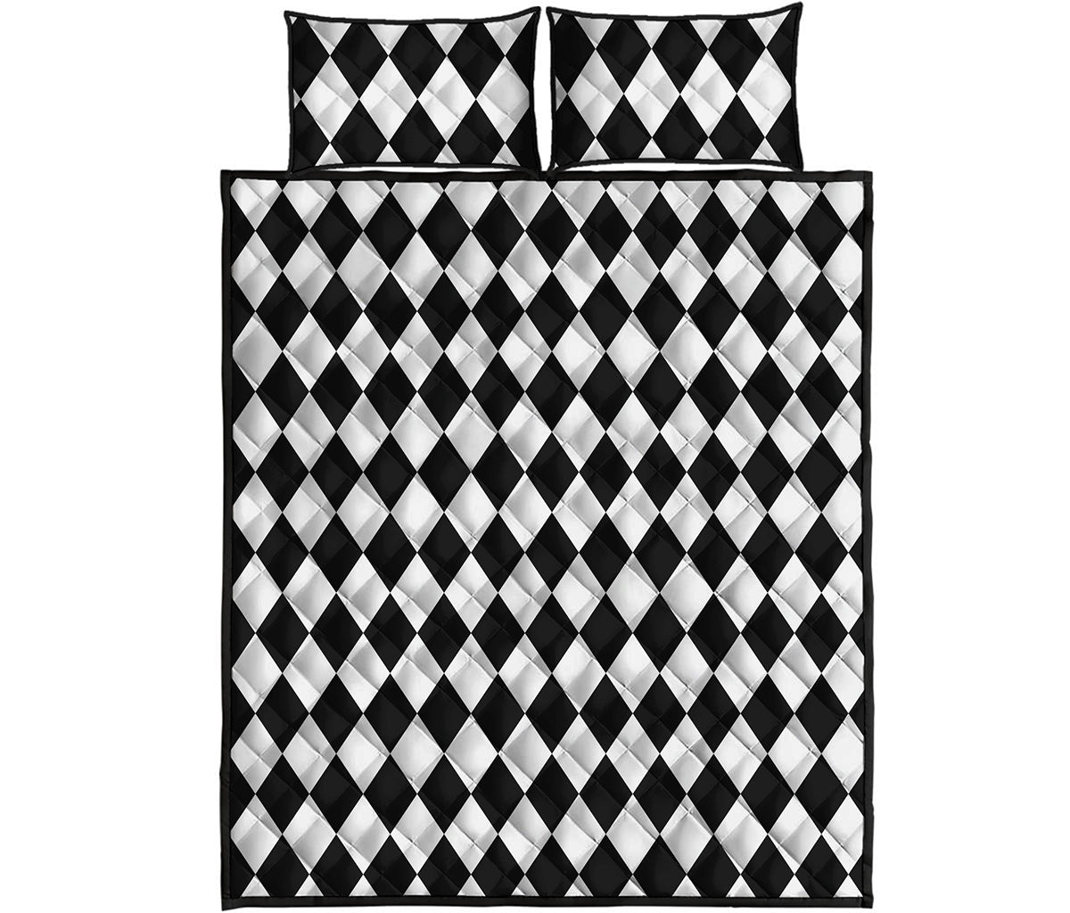 Black And White Harlequin Pattern Print Quilt Bed Set
