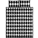Black And White Harlequin Pattern Print Quilt Bed Set
