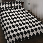 Black And White Harlequin Pattern Print Quilt Bed Set