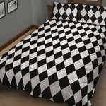 Black And White Harlequin Pattern Print Quilt Bed Set