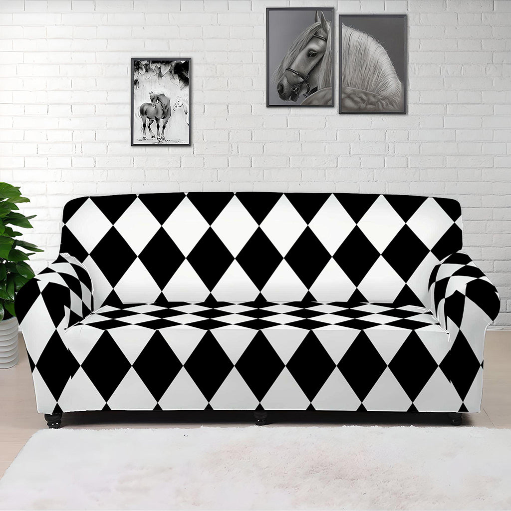 Black And White Harlequin Pattern Print Sofa Cover