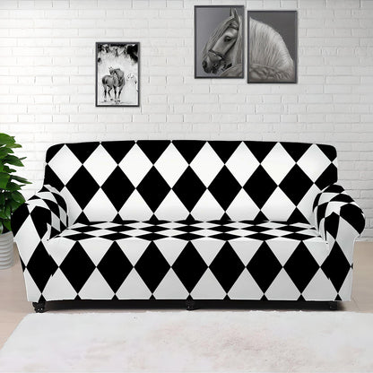 Black And White Harlequin Pattern Print Sofa Cover