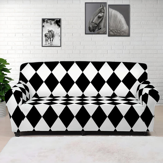 Black And White Harlequin Pattern Print Sofa Cover