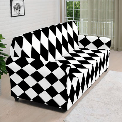 Black And White Harlequin Pattern Print Sofa Cover