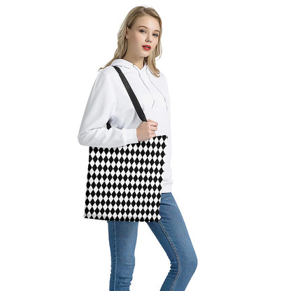 Black And White Harlequin Pattern Print Tote Bag