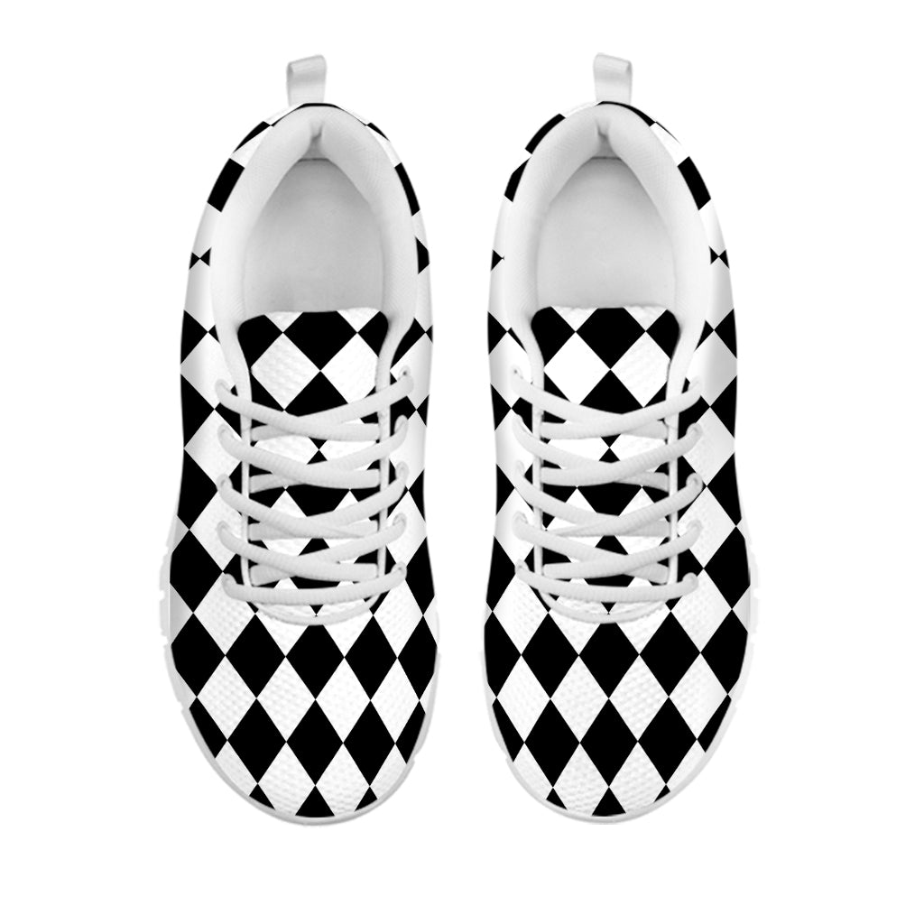 Black And White Harlequin Pattern Print White Sneakers