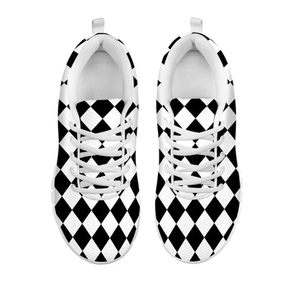 Black And White Harlequin Pattern Print White Sneakers