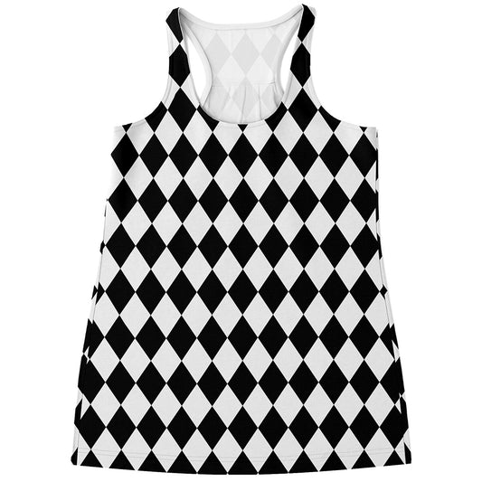 Black And White Harlequin Pattern Print Women's Racerback Tank Top