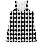 Black And White Harlequin Pattern Print Women's Racerback Tank Top