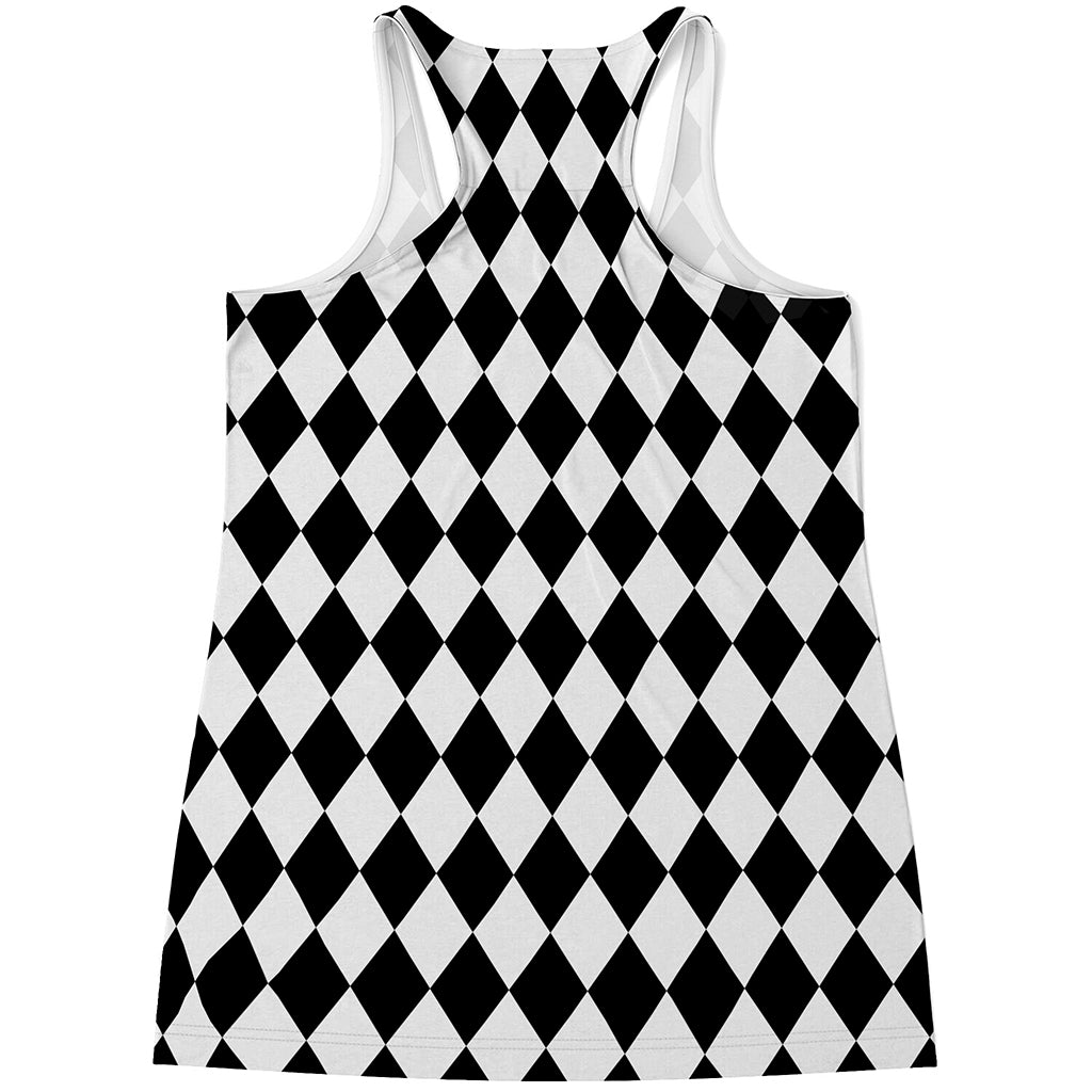 Black And White Harlequin Pattern Print Women's Racerback Tank Top