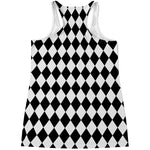 Black And White Harlequin Pattern Print Women's Racerback Tank Top
