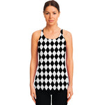 Black And White Harlequin Pattern Print Women's Racerback Tank Top
