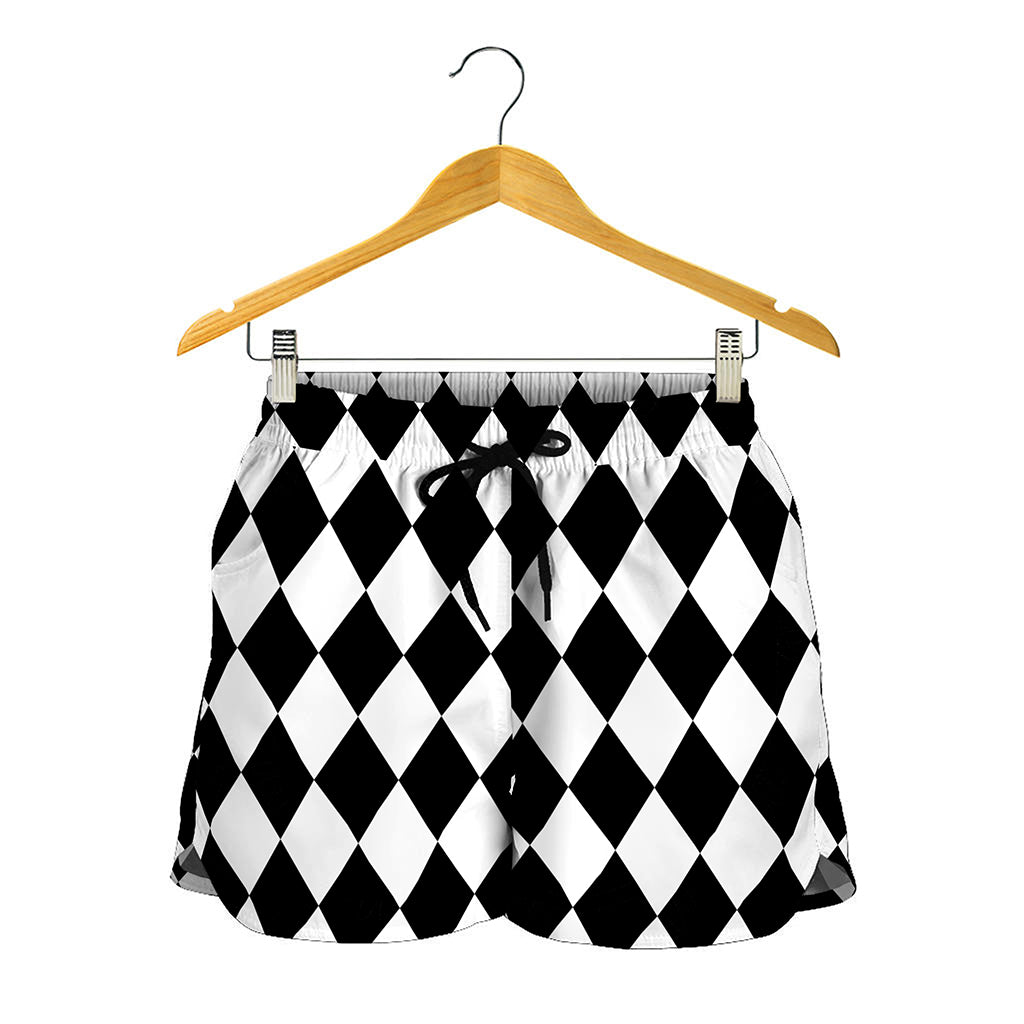 Black And White Harlequin Pattern Print Women's Shorts