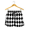 Black And White Harlequin Pattern Print Women's Shorts