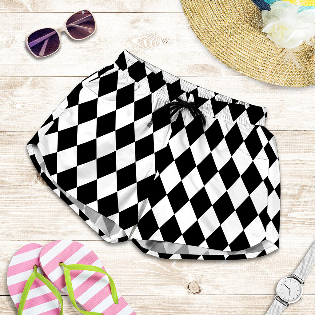 Black And White Harlequin Pattern Print Women's Shorts