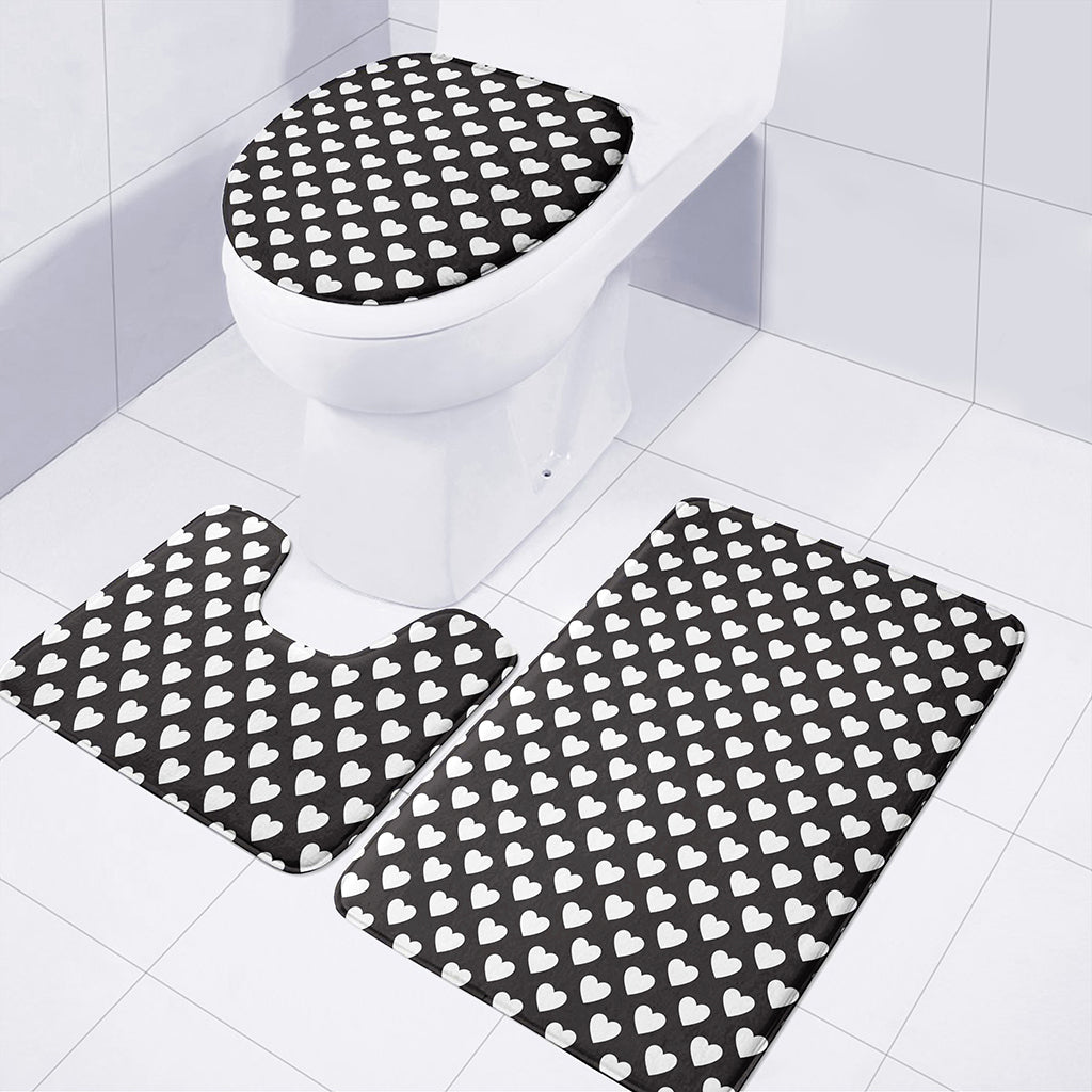 Black And White Heart Pattern Print 3 Piece Bath Mat Set