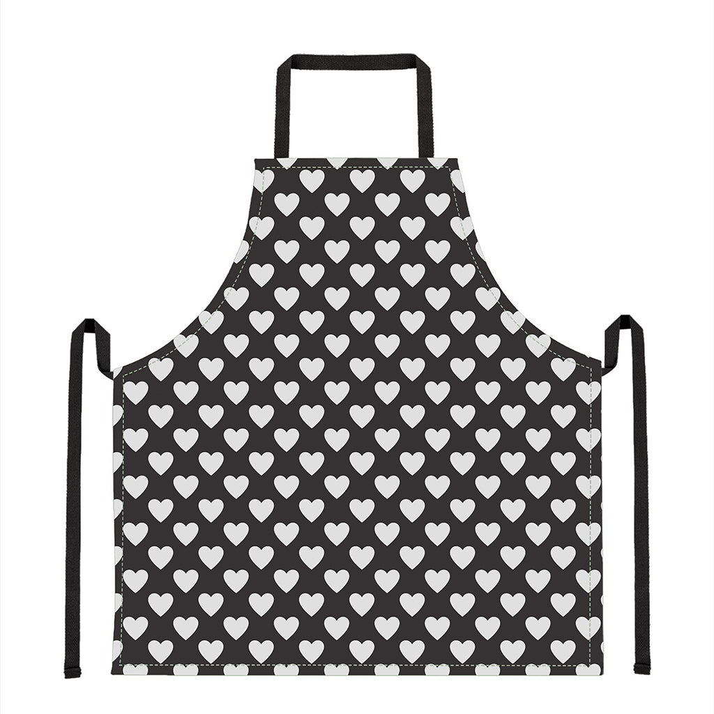 Black And White Heart Pattern Print Apron