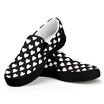 Black And White Heart Pattern Print Black Slip On Shoes