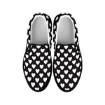 Black And White Heart Pattern Print Black Slip On Shoes